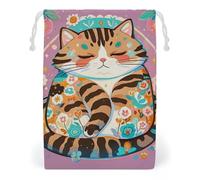FHESDCW Sleeping Cat Drawstring Bag Canvas, Reusable Travel Jewelry Pouches, Washable Storage Bags for Gift, Candy, Cosmetics 20 * 25cm
