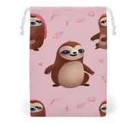 FHESDCW Sloth-pink Drawstring Bag Canvas, Reusable Travel Jewelry Pouches, Washable Storage Bags for Gift, Candy, Cosmetics 12 * 18cm