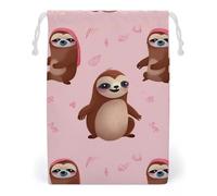 FHESDCW Sloth-pink Drawstring Bag Canvas, Reusable Travel Jewelry Pouches, Washable Storage Bags for Gift, Candy, Cosmetics 20 * 25cm