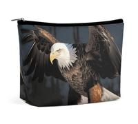 FHESDCW Small Makeup Bag for Purse, Waterproof PU Leather 3D Bald Eagle Cosmetic Bag Portable Toiletry Organizer Mini Makeup Pouch Versatile Zipper Pouch for Women, Travel, Gifts