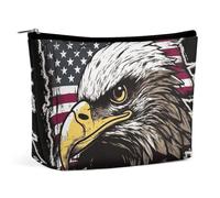 FHESDCW Small Makeup Bag for Purse, Waterproof PU Leather Army Cool American Flag Eagle Cosmetic Bag Portable Toiletry Organizer Mini Makeup Pouch Versatile Zipper Pouch for Women, Travel, Gifts