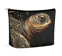 FHESDCW Small Makeup Bag for Purse, Waterproof PU Leather Black And Gold Sea Turtle Pattern Cosmetic Bag Portable Toiletry Organizer Mini Makeup Pouch Versatile Zipper Pouch for Women, Travel, Gifts