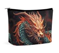 FHESDCW Small Makeup Bag for Purse, Waterproof PU Leather Chinese Dragon Cosmetic Bag Portable Toiletry Organizer Mini Makeup Pouch Versatile Zipper Pouch for Women, Travel, Gifts