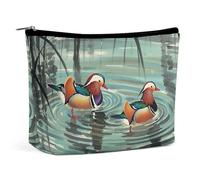 FHESDCW Small Makeup Bag for Purse, Waterproof PU Leather Chinese Style Mandarin Ducks Cosmetic Bag Portable Toiletry Organizer Mini Makeup Pouch Versatile Zipper Pouch for Women, Travel, Gifts