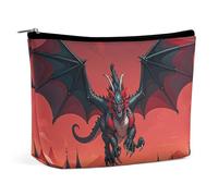 FHESDCW Small Makeup Bag for Purse, Waterproof PU Leather Cool Red Black Dragon Cosmetic Bag Portable Toiletry Organizer Mini Makeup Pouch Versatile Zipper Pouch for Women, Travel, Gifts