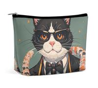 FHESDCW Small Makeup Bag for Purse, Waterproof PU Leather Cool Rich Gangster Boss Cat Cosmetic Bag Portable Toiletry Organizer Mini Makeup Pouch Versatile Zipper Pouch for Women, Travel, Gifts