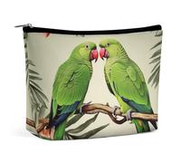 FHESDCW Small Makeup Bag for Purse, Waterproof PU Leather Couple Parrots Olive Cosmetic Bag Portable Toiletry Organizer Mini Makeup Pouch Versatile Zipper Pouch for Women, Travel, Gifts