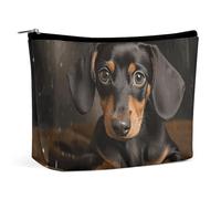 FHESDCW Small Makeup Bag for Purse, Waterproof PU Leather Cute Dachshund Cosmetic Bag Portable Toiletry Organizer Mini Makeup Pouch Versatile Zipper Pouch for Women, Travel, Gifts