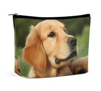 FHESDCW Small Makeup Bag for Purse, Waterproof PU Leather Dog Golden Retriever Cosmetic Bag Portable Toiletry Organizer Mini Makeup Pouch Versatile Zipper Pouch for Women, Travel, Gifts