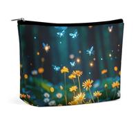 FHESDCW Small Makeup Bag for Purse, Waterproof PU Leather Fireflies And Enchanting Forests Cosmetic Bag Portable Toiletry Organizer Mini Makeup Pouch Versatile Zipper Pouch for Women, Travel, Gifts