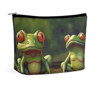 FHESDCW Small Makeup Bag for Purse, Waterproof PU Leather Funny Green Frogs Cosmetic Bag Portable Toiletry Organizer Mini Makeup Pouch Versatile Zipper Pouch for Women, Travel, Gifts