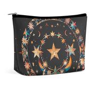 FHESDCW Small Makeup Bag for Purse, Waterproof PU Leather Gorgeous Stars And Moon Cosmetic Bag Portable Toiletry Organizer Mini Makeup Pouch Versatile Zipper Pouch for Women, Travel, Gifts