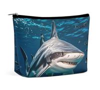 FHESDCW Small Makeup Bag for Purse, Waterproof PU Leather Hammerhead Shark Scans The Ocean Cosmetic Bag Portable Toiletry Organizer Mini Makeup Pouch Versatile Zipper Pouch for Women, Travel, Gifts