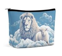 FHESDCW Small Makeup Bag for Purse, Waterproof PU Leather Lamb with A Lion On The Clouds Cosmetic Bag Portable Toiletry Organizer Mini Makeup Pouch Versatile Zipper Pouch for Women, Travel, Gifts