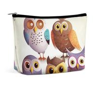 FHESDCW Small Makeup Bag for Purse, Waterproof PU Leather Owls Birds Cosmetic Bag Portable Toiletry Organizer Mini Makeup Pouch Versatile Zipper Pouch for Women, Travel, Gifts