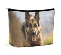 FHESDCW Small Makeup Bag for Purse, Waterproof PU Leather Running German Shepherd Dog Cosmetic Bag Portable Toiletry Organizer Mini Makeup Pouch Versatile Zipper Pouch for Women, Travel, Gifts