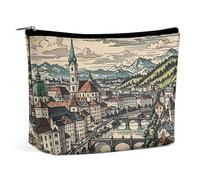 FHESDCW Small Makeup Bag for Purse, Waterproof PU Leather Salzburg Region Cosmetic Bag Portable Toiletry Organizer Mini Makeup Pouch Versatile Zipper Pouch for Women, Travel, Gifts