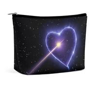 FHESDCW Small Makeup Bag for Purse, Waterproof PU Leather Shooting Star Heart Cosmetic Bag Portable Toiletry Organizer Mini Makeup Pouch Versatile Zipper Pouch for Women, Travel, Gifts