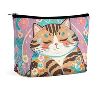 FHESDCW Small Makeup Bag for Purse, Waterproof PU Leather Sleeping Cat Cosmetic Bag Portable Toiletry Organizer Mini Makeup Pouch Versatile Zipper Pouch for Women, Travel, Gifts