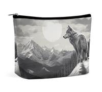 FHESDCW Small Makeup Bag for Purse, Waterproof PU Leather Snow Mountain Lone Wolf Cosmetic Bag Portable Toiletry Organizer Mini Makeup Pouch Versatile Zipper Pouch for Women, Travel, Gifts