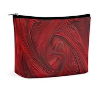 FHESDCW Small Makeup Bag for Purse, Waterproof PU Leather Square Red Swirl Cosmetic Bag Portable Toiletry Organizer Mini Makeup Pouch Versatile Zipper Pouch for Women, Travel, Gifts