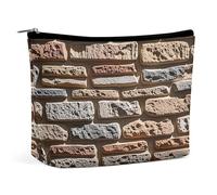 FHESDCW Small Makeup Bag for Purse, Waterproof PU Leather Stone Wall Cosmetic Bag Portable Toiletry Organizer Mini Makeup Pouch Versatile Zipper Pouch for Women, Travel, Gifts
