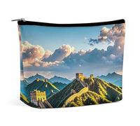 FHESDCW Small Makeup Bag for Purse, Waterproof PU Leather The Great Wall of China Cosmetic Bag Portable Toiletry Organizer Mini Makeup Pouch Versatile Zipper Pouch for Women, Travel, Gifts