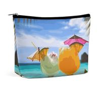 FHESDCW Small Makeup Bag for Purse, Waterproof PU Leather Tropical Beach Drink Cosmetic Bag Portable Toiletry Organizer Mini Makeup Pouch Versatile Zipper Pouch for Women, Travel, Gifts