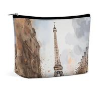 FHESDCW Small Makeup Bag for Purse, Waterproof PU Leather Watercolor Paris Cosmetic Bag Portable Toiletry Organizer Mini Makeup Pouch Versatile Zipper Pouch for Women, Travel, Gifts