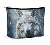 FHESDCW Small Makeup Bag for Purse, Waterproof PU Leather Wolf Sitting in The Snow Cosmetic Bag Portable Toiletry Organizer Mini Makeup Pouch Versatile Zipper Pouch for Women, Travel, Gifts