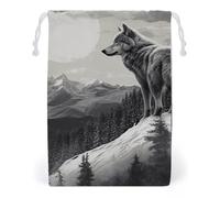 FHESDCW Snow Mountain Lone Wolf Drawstring Bag Canvas, Reusable Travel Jewelry Pouches, Washable Storage Bags for Gift, Candy, Cosmetics 12 * 18cm