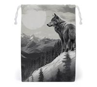 FHESDCW Snow Mountain Lone Wolf Drawstring Bag Canvas, Reusable Travel Jewelry Pouches, Washable Storage Bags for Gift, Candy, Cosmetics 20 * 25cm