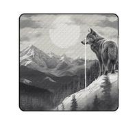 FHESDCW Snow Mountain Lone Wolf Picnic Blanket with Zippered Tote Bag, Waterproof Portable Outdoor Blanket, Lightweight Foldable Outdoor Mat for Beach, Camping, Park, 150x150cm