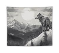 FHESDCW Snow Mountain Lone Wolf Tapestry for Bedroom Aesthetic - Lightweight Wall Hanging Backdrop Vintage Wall Art Tapestry Easy to Hang for Living Room Dorm Home Decor 50"x60"