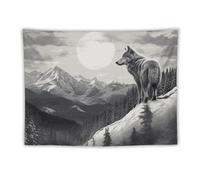 FHESDCW Snow Mountain Lone Wolf Tapestry for Bedroom Aesthetic - Lightweight Wall Hanging Backdrop Vintage Wall Art Tapestry Easy to Hang for Living Room Dorm Home Decor 60"x80"