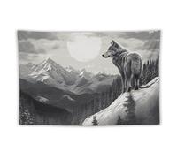FHESDCW Snow Mountain Lone Wolf Tapestry for Bedroom Aesthetic - Lightweight Wall Hanging Backdrop Vintage Wall Art Tapestry Easy to Hang for Living Room Dorm Home Decor 60"x90"
