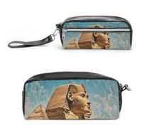 FHESDCW Sphinx Pencil Case Large Capacity with Zipper, Hanging Water Proof Cosmetic Bag for Travel, Vintage Leather Pencil Pouch for Women Men