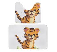 FHESDCW Spotted Tiger Bathroom Rugs Set 2 Piece - Super Soft Coral Fleece Bath Rug & U-Shaped Toilet Mat Non-Slip Absorbent Floor Mat for Bathroom, Living Room, Bedroom 19.7"x31.5"