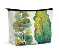 FHESDCW Spring Watercolor Eucalyptus Trees Makeup Bag for Women PU Leather Waterproof Cosmetic Bag with Zipper Portable Travel Makeup Organizer