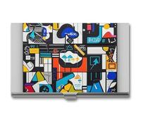 FHESDCW Street Art Business Card Holder for Men & Women, Professional Card Case with Buckle Style Shut, Compact And Portable Metal Case for Office Workers, style, One Size, Classic
