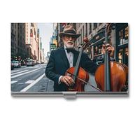 FHESDCW Street Singer And Double Bass Player Business Card Holder for Men & Women, Professional Card Case with Buckle Style Shut, Compact And Portable Metal Case for Office Workers, style, One Size