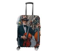 FHESDCW Street Singer And Double Bass Player Luggage Covers for Suitcases, Washable Travel Accessories, Anti-Scratch & Dust Protection Suitcase Cover Protector Fits 19-32 Inch Luggage, Style, S