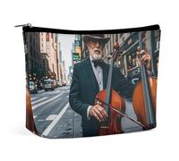 FHESDCW Street Singer And Double Bass Player Makeup Bag for Women PU Leather Waterproof Cosmetic Bag with Zipper Portable Travel Makeup Organizer