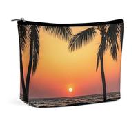 FHESDCW Sunrise of on The Sea Makeup Bag for Women PU Leather Waterproof Cosmetic Bag with Zipper Portable Travel Makeup Organizer