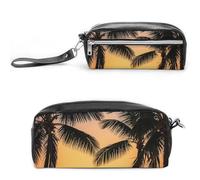 FHESDCW Sunrise of on The Sea Pencil Case Large Capacity with Zipper, Hanging Water Proof Cosmetic Bag for Travel, Vintage Leather Pencil Pouch for Women Men