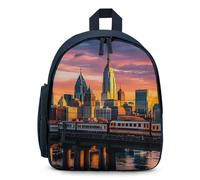 FHESDCW Sunset Bridge Skyscraper Backpack for Men Women, Durable Small Bookbag Lightweight Daypack for Travel, Hiking, Blue-style, One Size, Daypack Backpacks