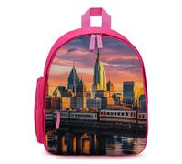 FHESDCW Sunset Bridge Skyscraper Backpack for Men Women, Durable Small Bookbag Lightweight Daypack for Travel, Hiking, Pink-style, One Size, Daypack Backpacks