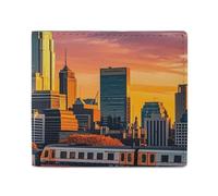 FHESDCW Sunset Bridge Skyscraper Wallet Elegant Leather Wallets with ID Window & 2 Card Slots, Slim Bifold Wallet for Men Women