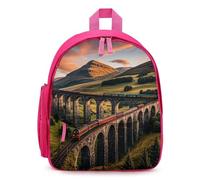 FHESDCW Sunset over Elevated Bridge Backpack for Men Women, Durable Small Bookbag Lightweight Daypack for Travel, Hiking, Pink-style, One Size, Daypack Backpacks