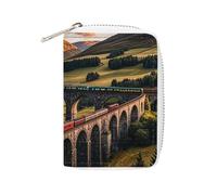 FHESDCW Sunset over Elevated Bridge Card Holder for Men Women, Leather Credit Card Holder with 20 Card Slots Small Purse with Zipper